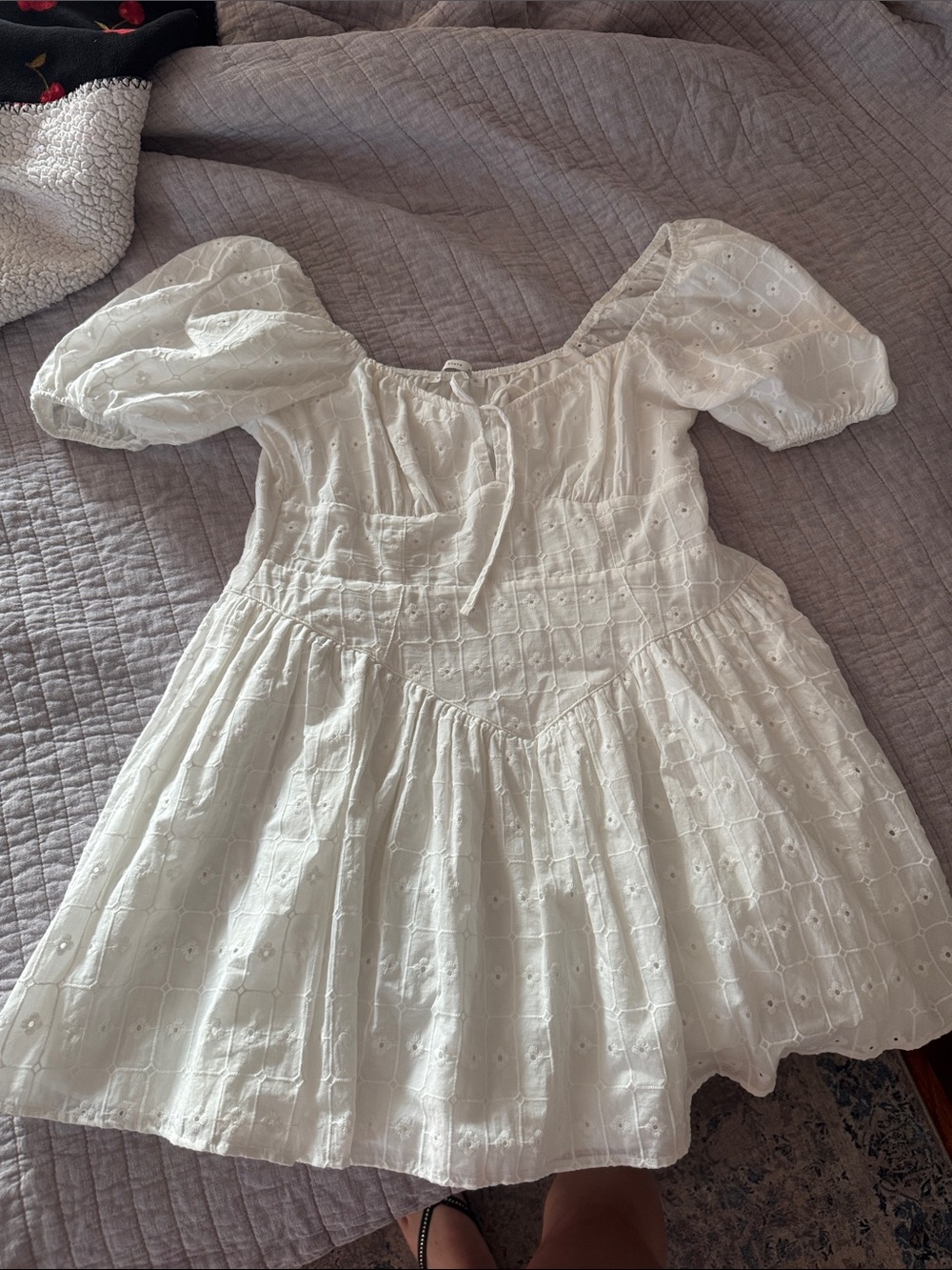Altar'd State White Eyelet Puff-Sleeve Mini Dress